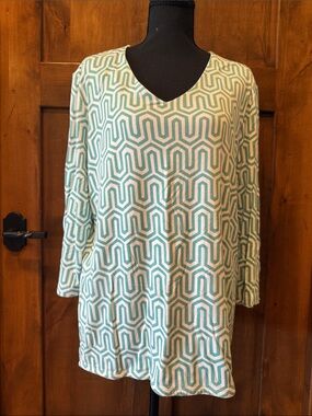 Chico's Mint & Cream Geometric V‑Neck Tunic